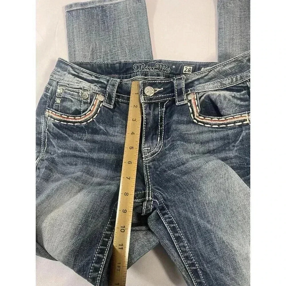 MISS ME Jeans Womens 28 30x33.5 Mid Rise Blue Distressed Denim Straight - Picture 9 of 9